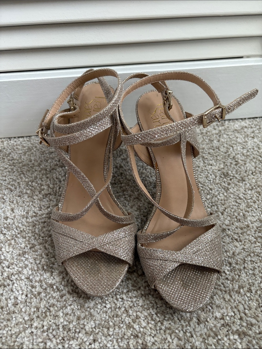 Franco Sarto Glitter Strappy Heels in Champagne